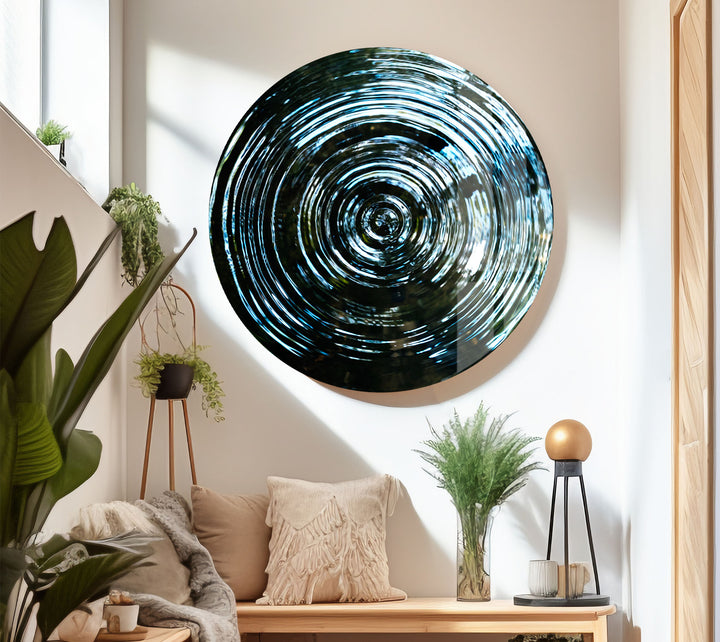 Water Ripple Abstract Wall Art – Blue Circular Wave Glass Print Design