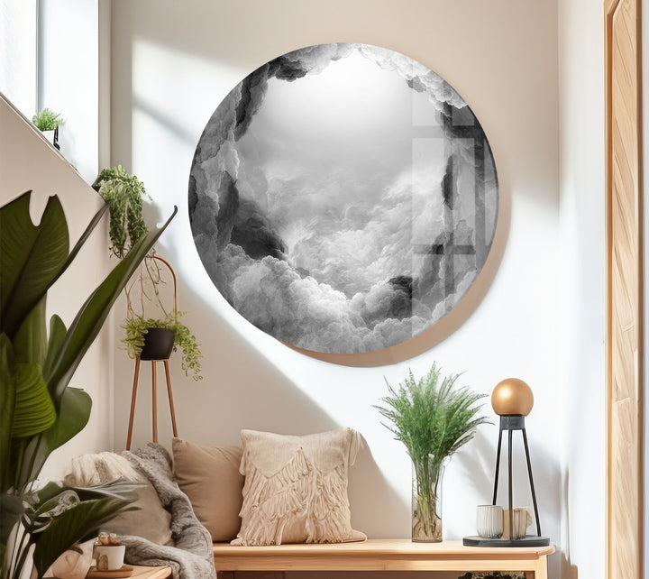 Schwarz-weiße Wolken-Wandkunst – Verträumtes abstraktes Glasdruck-Dekor 