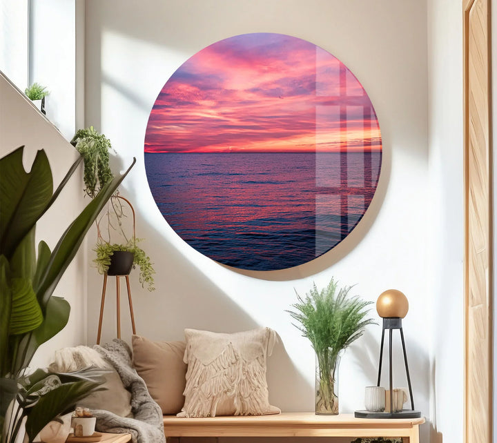 Pink Ocean Sunset Horizon – Serene Seascape Wall Art on Tempered Glass - MyPhotoStation