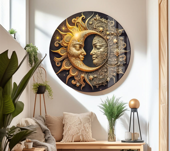 Sun With Moon Like Gothic Mode Glass Wall Art photo print on glass, prints on glass wall art
