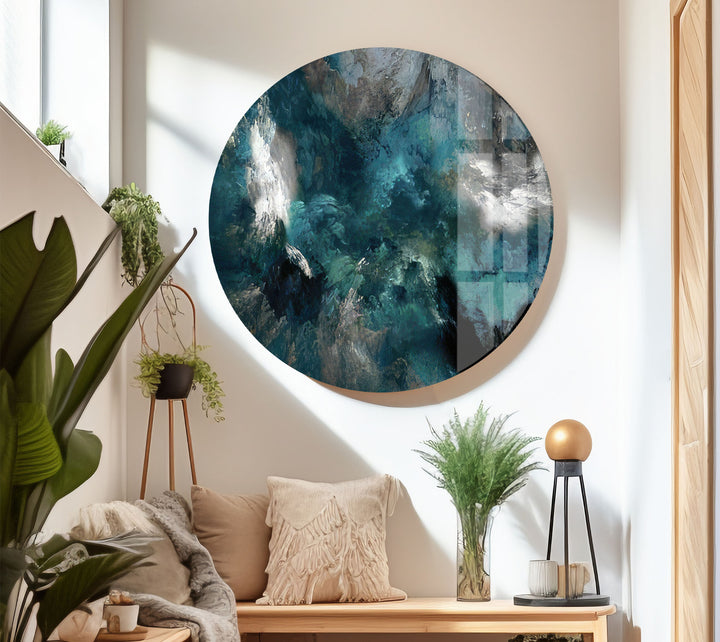 Ocean Storm Wall Art – Abstract Blue Turbulent Wave Glass Print