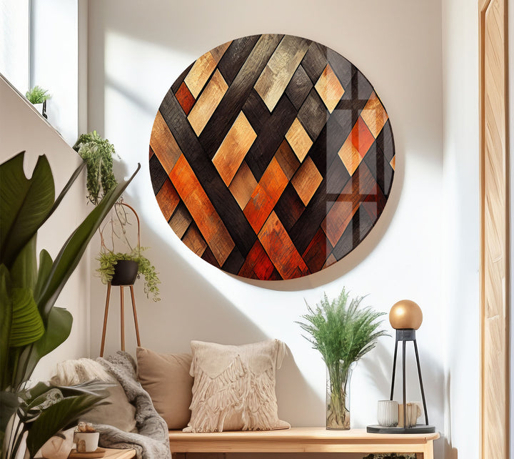 Rustic Wood Pattern Glass Wall Art – Geometric Wooden Texture Design