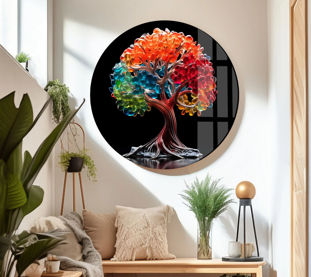 Vibrant Crystal Tree Wall Art – Multicolor Glass Effect Print Decor - MyPhotoStation