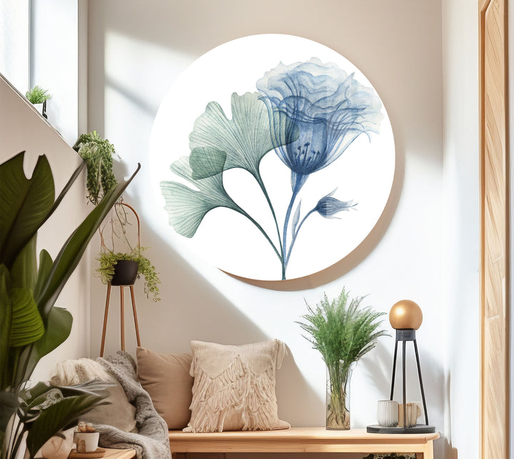 Blue Bloom Wall Art – Elegant Floral Glass Print for Modern Homes