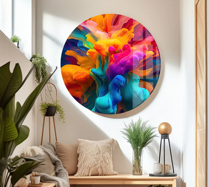 Explosion of Color Wall Art – Abstract Vibrant Ink Swirl Glass Print for Bold Modern Interiors - MyPhotoStation