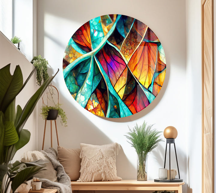 Abstrakte Wanddekoration aus Buntglasblättern – Lebendiges, von der Natur inspiriertes Panel für moderne Innenräume