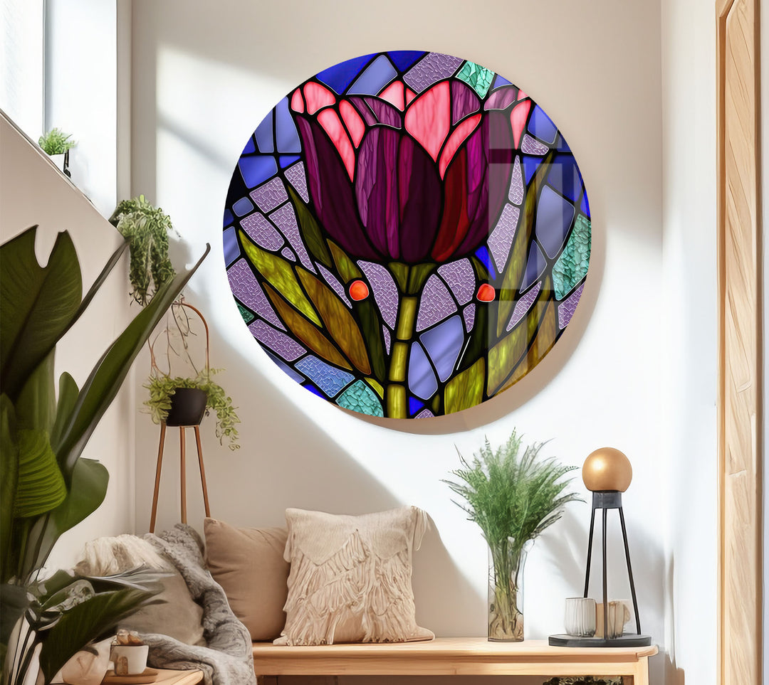 Stained Glass Tulip Wall Art – Vibrant Floral Glass Panel Decor
