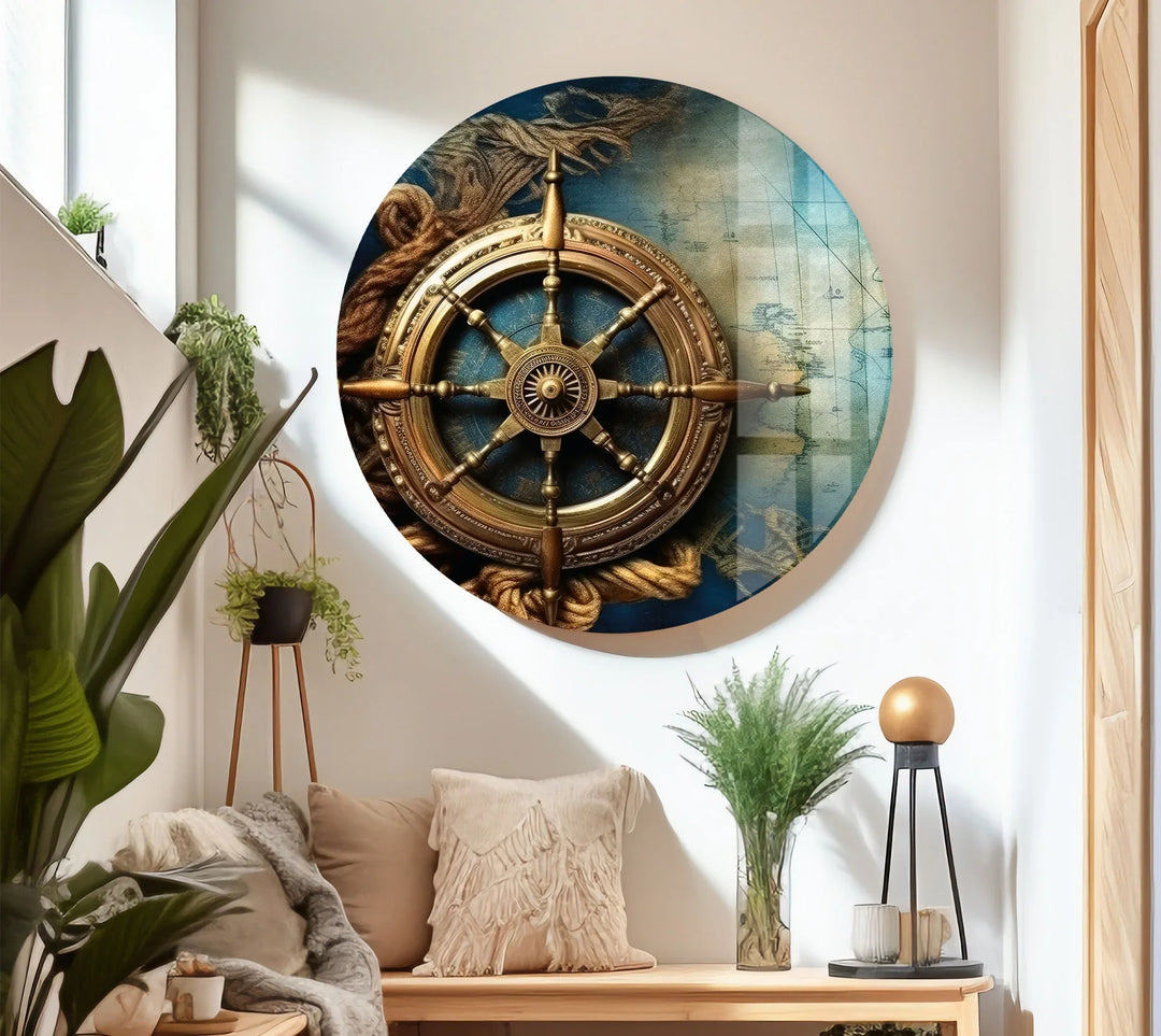Nautical Compass Wall Art – Vintage Ocean Map Glass Print for Interior Elegance - MyPhotoStation