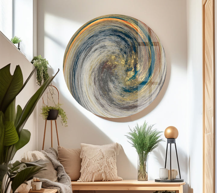 Golden Spiral Vortex Wall Art – Modern Abstract Swirl Glass Print