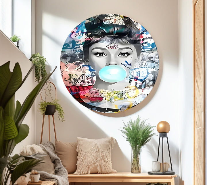 Pop Art Woman With Gum Glass Wall Art custom glass photo prints, large glass prints
