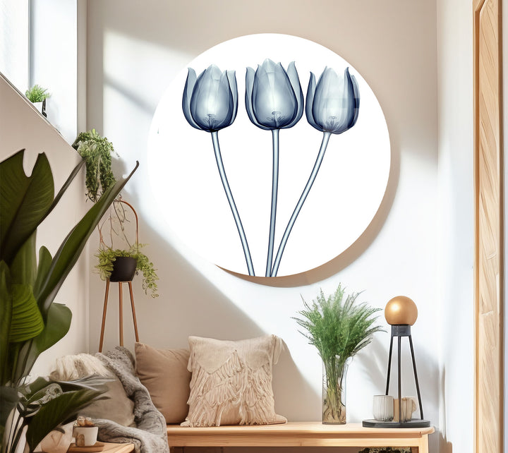 Three Tulips Wall Art – Minimalist Floral Glass Print Décor