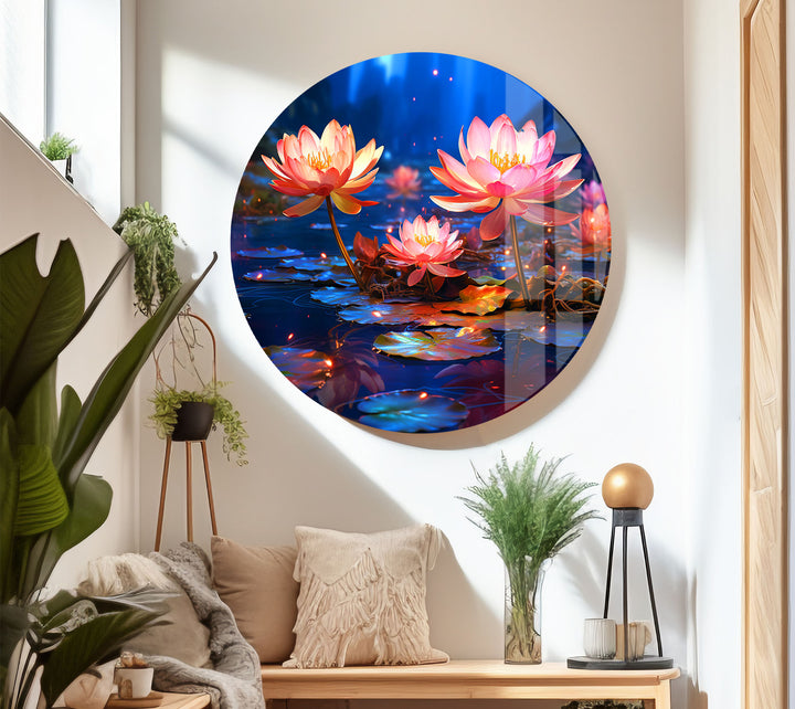 Enchanted Lotus Bloom Wall Art – Tranquil Water Lily Glass Print