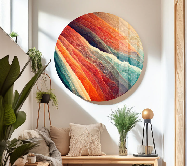 Abstrakte Wandkunst „Ozeanströmungen“ – Glasdruck in fließenden Farben 