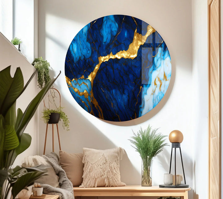 Blue Marble Gold Vein Wall Art – Luxurious Glass Print in Deep Navy and Metallic Accents for Elegant Modern Spaces - MyPhotoStation