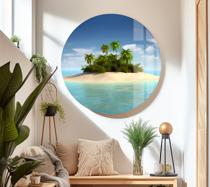 Tropical Island Escape Wall Art – Serene Beach Glass Print for Relaxing Interiors