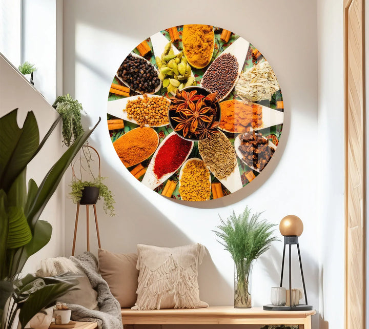 Colorful Indian Spices Wall Art – Kitchen Glass Print with Aromatic Herb Display for Culinary Decor - MyPhotoStation