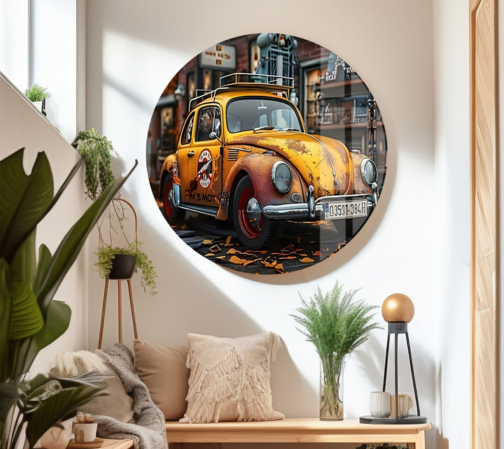 Old Volkswagen Car Glass Wall Art custom glass photo prints, large glass prints
