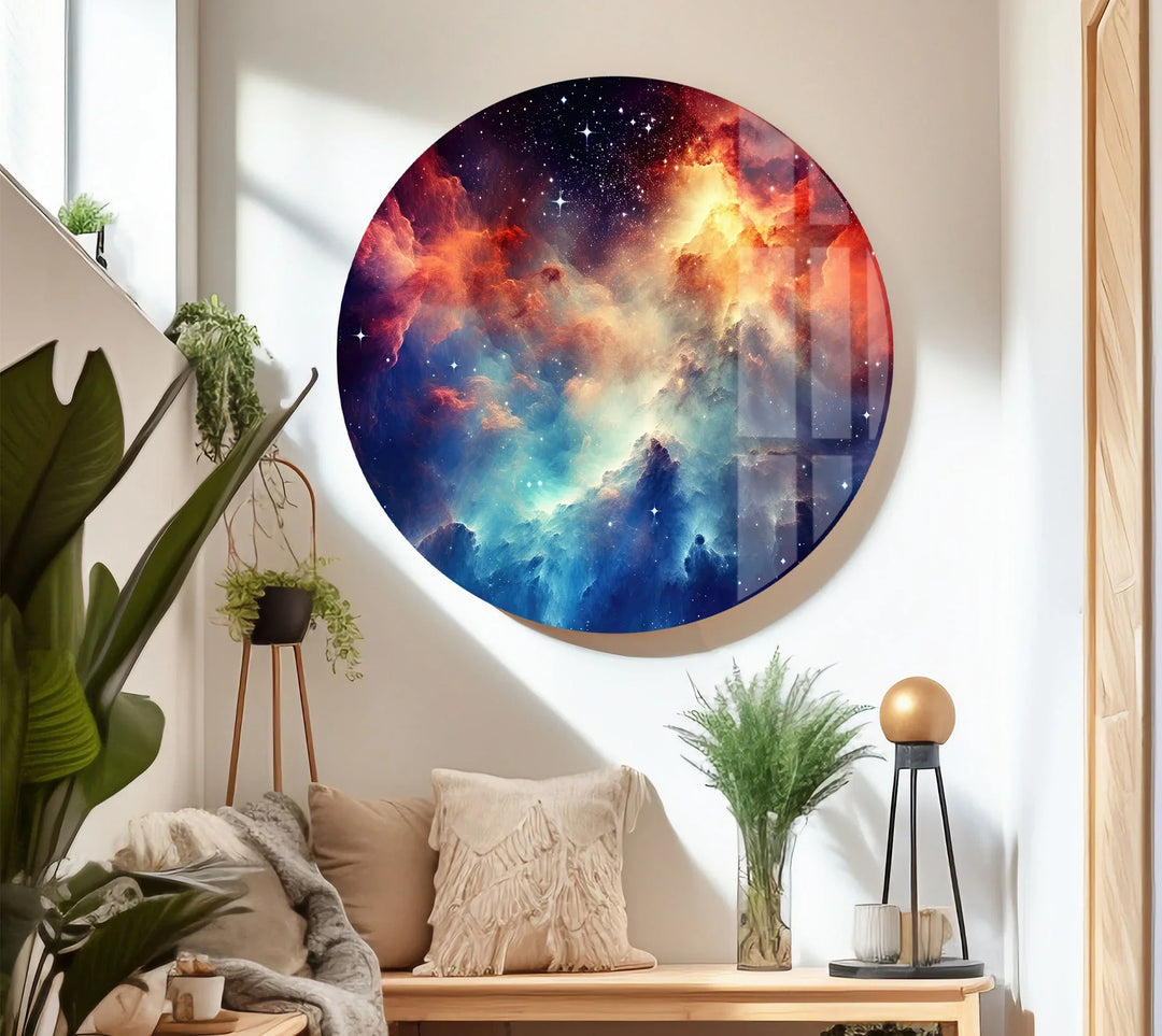 Nebula Galaxy Wall Art – Cosmic Cloud Glass Print with Vibrant Blue & Red Starburst for Futuristic Space-Inspired Decor - MyPhotoStation