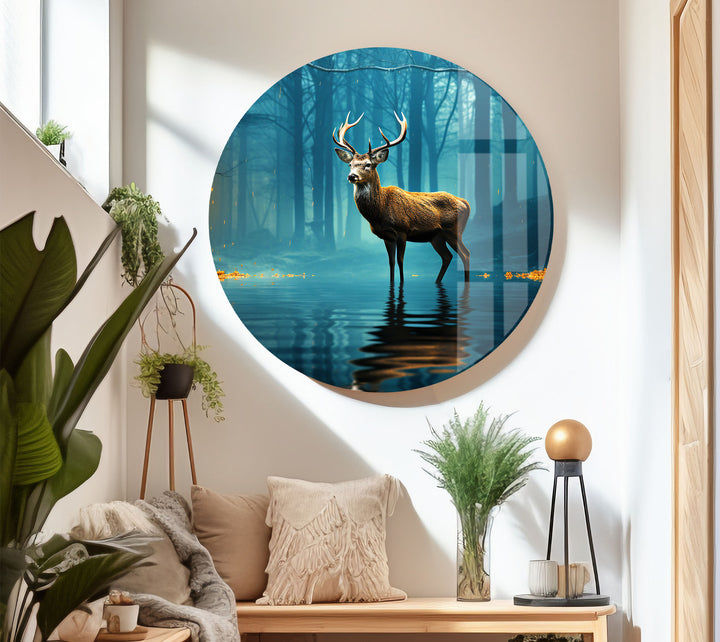 Mystische Wald Hirsch Wandkunst – Verzauberte Natur Glasdruck Dekor