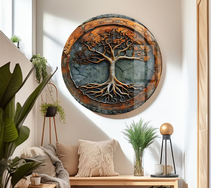 Copper Design Tree Glass Wall Art glass photo prints, glass picture prints
