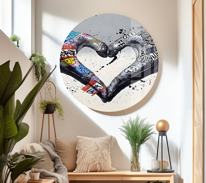 Graffiti Heart Black and White Glass Wall Art stained glass wall art, stained glass wall decor
