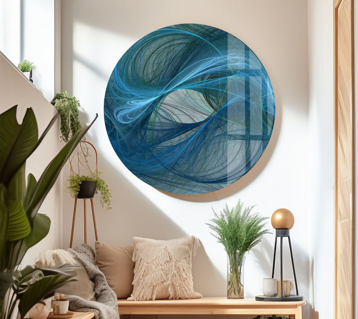 Blaue Energie Abstrakte Wandkunst – Fluid Motion Glasdruck 