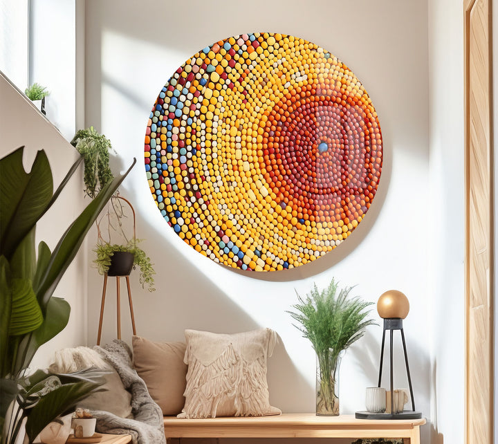 Sunburst Dot Mosaik-Glaswandkunst – Lebendiges buntes Kreismuster