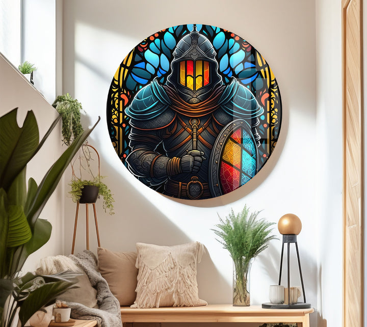 Stained Glass Knight Wall Art – Medieval Warrior Fantasy Decor