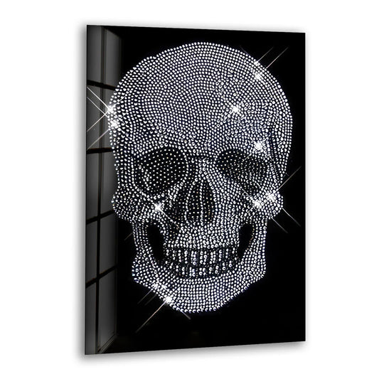 Crystal Skull Wall Art – Sparkling Glass Print with Diamond Skull Design on Black for Glam Rock and Modern Interiors - MyPhotoStation