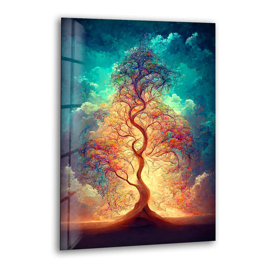 Radiant Tree of Life Wall Art – Ethereal Light Fantasy Glass Print - MyPhotoStation