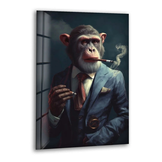 Smoking Monkey Wall Art – Funny Dressed-Up Chimp in Suit Glass Print for Bold Modern Decor - MyPhotoStation
