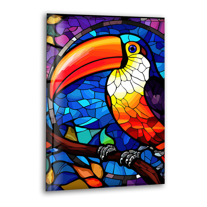 Tukan-Wandkunst aus Buntglas – Lebendiges Glasdruckdesign mit tropischem Vogel