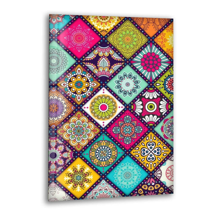 Bohemian Mandala Glass Wall Art – Colorful Mosaic Pattern for Eclectic Interiors - MyPhotoStation