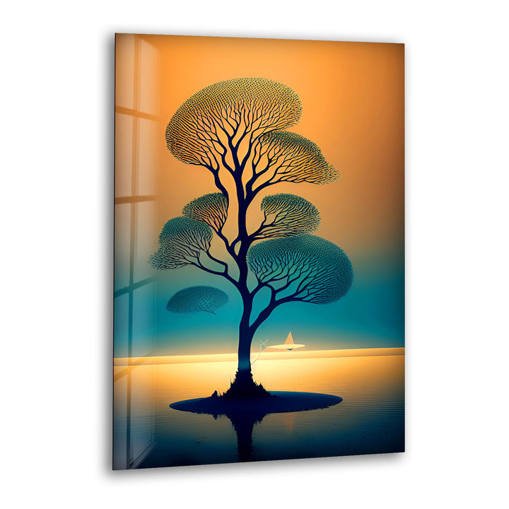 Serene Tree of Life Wall Art – Sailboat Sunset Glass Print Design