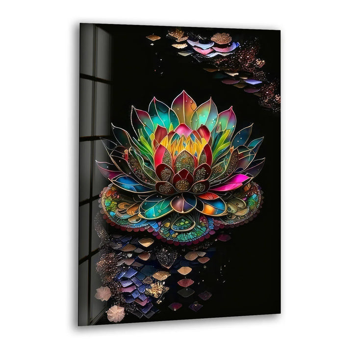 Radiant Lotus Flower Wall Art – Colorful Mandala Glass Print for Spiritual and Zen Decor - MyPhotoStation