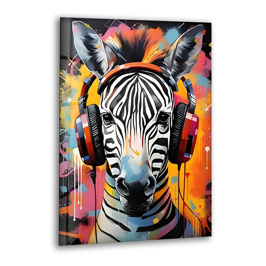 Zebra with Headphones Glass Wall Art art glass wall art, glass wall art pictures

