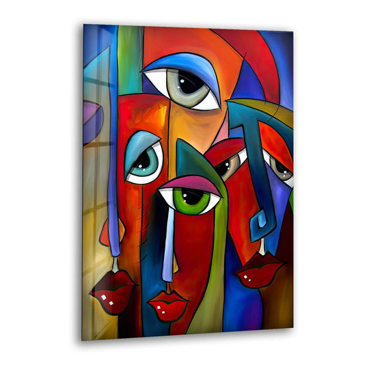 Abstract Face Wall Art – Colorful Cubist Glass Print with Modern Pop Art Expression for Bold Interiors - MyPhotoStation