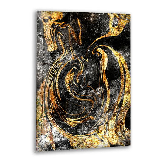 Black and Gold Abstract Wall Art – Textured Glass Print with Swirling Metallic Design for Luxe Industrial or Modern Interiors - MyPhotoStation