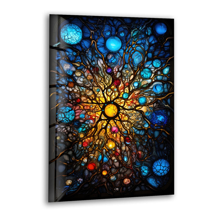 Celestial Stained Glass Wall Art – Cosmic Sunburst Galaxy Design