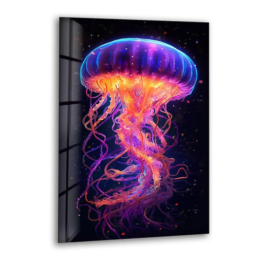 A vividly saturated jellyfish glows with neon pinks and blues, a stunning example of home decor.