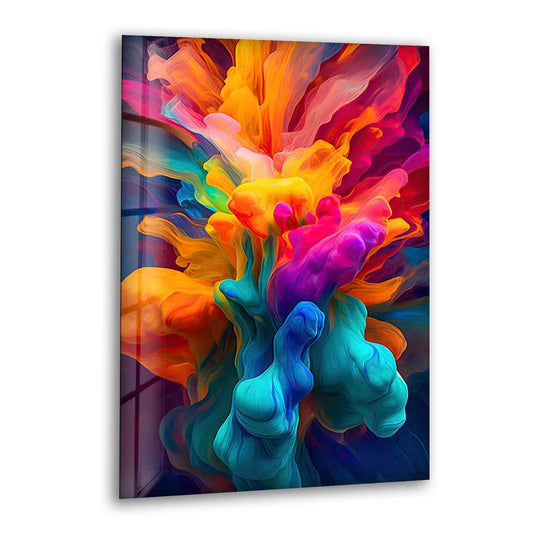 Explosion of Color Wall Art – Abstract Vibrant Ink Swirl Glass Print for Bold Modern Interiors - MyPhotoStation