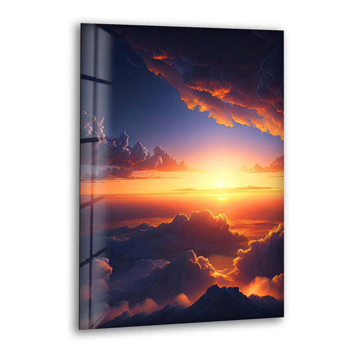 Wandkunst „Über den Wolken Sonnenuntergang“ – Glasdruckdesign „Verträumter Himmel leuchtet“