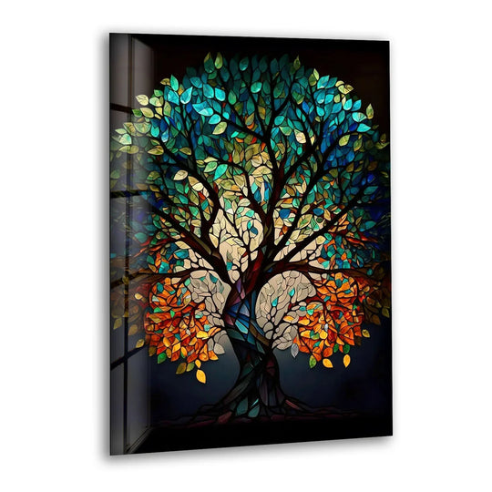 Stained Glass Tree of Life Wall Art – Multicolor Glass Print for Spiritual and Nature-Inspired Decor - MyPhotoStation