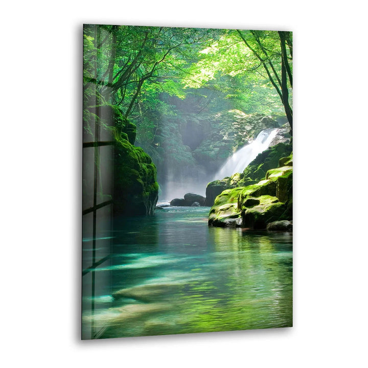 Tranquil Forest Waterfall Wall Art – Serene Nature Glass Print for Zen-Inspired Decor - MyPhotoStation