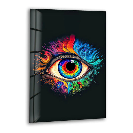 Psychedelic Eye Wall Art – Vivid Rainbow Glass Print with Color Explosion on Black for Visionary and Modern Interiors - MyPhotoStation
