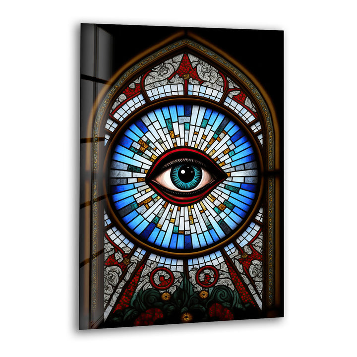All-Seeing Eye Stained Glass Wall Art – Illuminati-Inspired Gothic Decor
