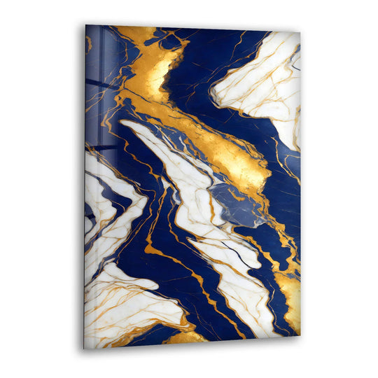 Navy Blue and Gold Marble Wall Art – Elegant Glass Print with White Veins for Sophisticated Modern Interiors - MyPhotoStation
