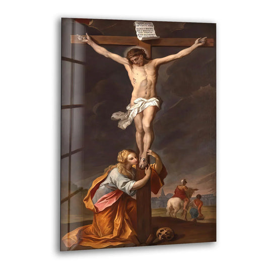 Religion glass wall art crucifixion scene and renaissance sacred art a religious sacred decor piece