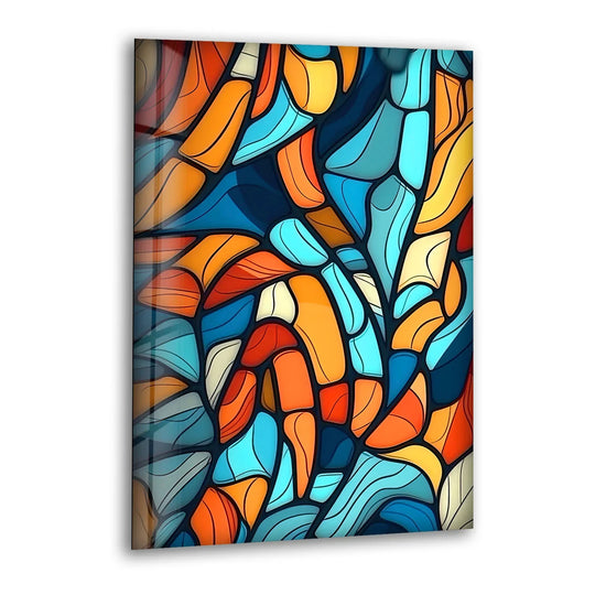 Abstract Mosaic Wall Art – Colorful Glass Print with Blue, Orange, and Red Geometric Design for Modern Artistic Interiors - MyPhotoStation