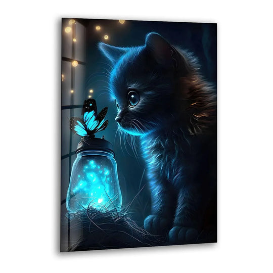 Butterfly & Cat Glass Wall Art Glass Printing Wall Art, Print photos on glass
